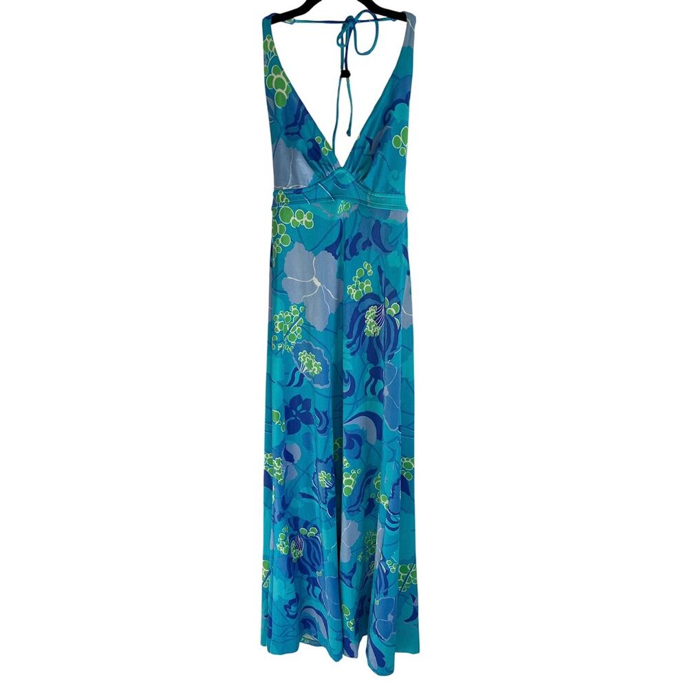VTG Jantzen Size 12 USA 60s 70s Floral Psychedelic Hippie Print Halter Maxi